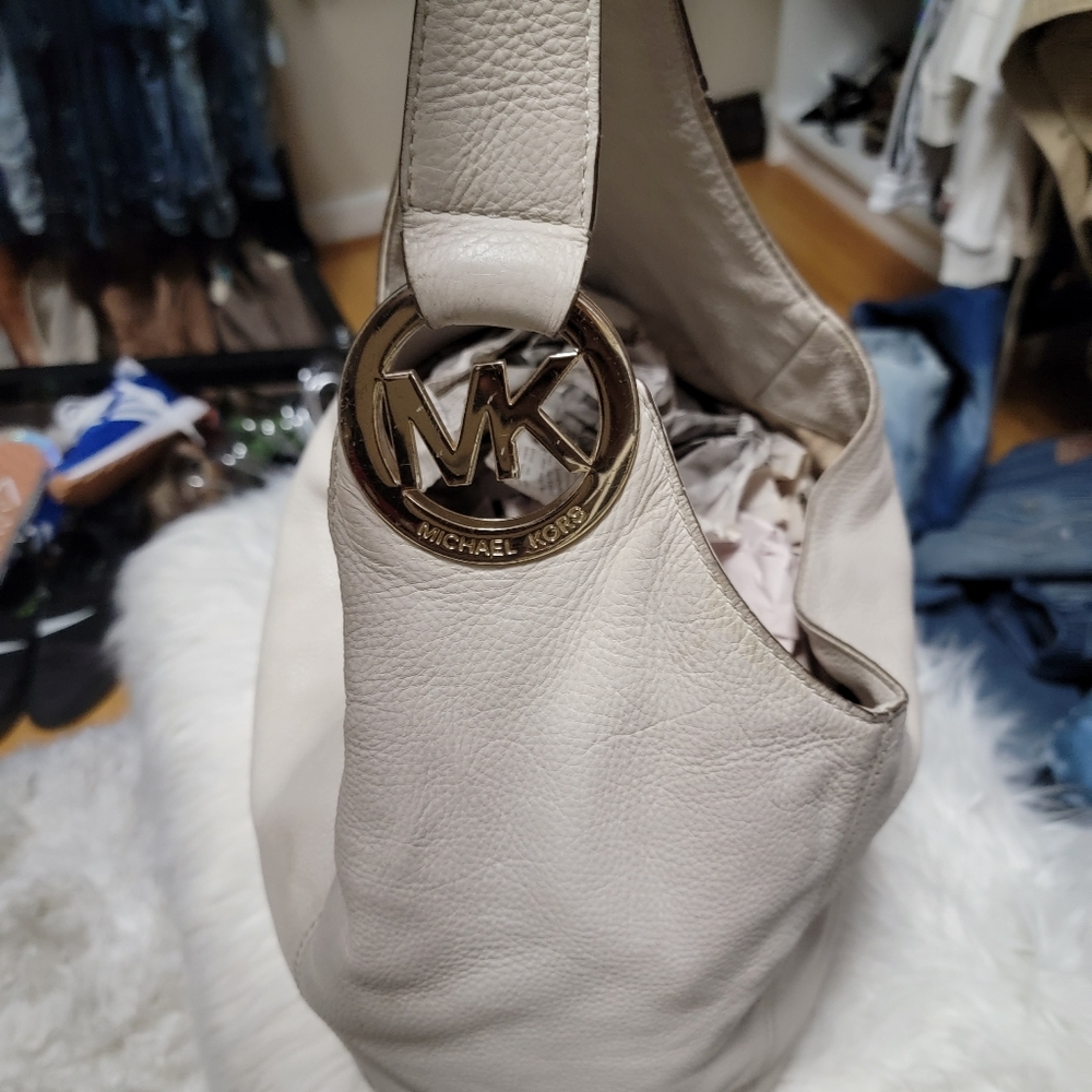 Michael Kors soft pebble leather Fulton cream/gold hobo bag